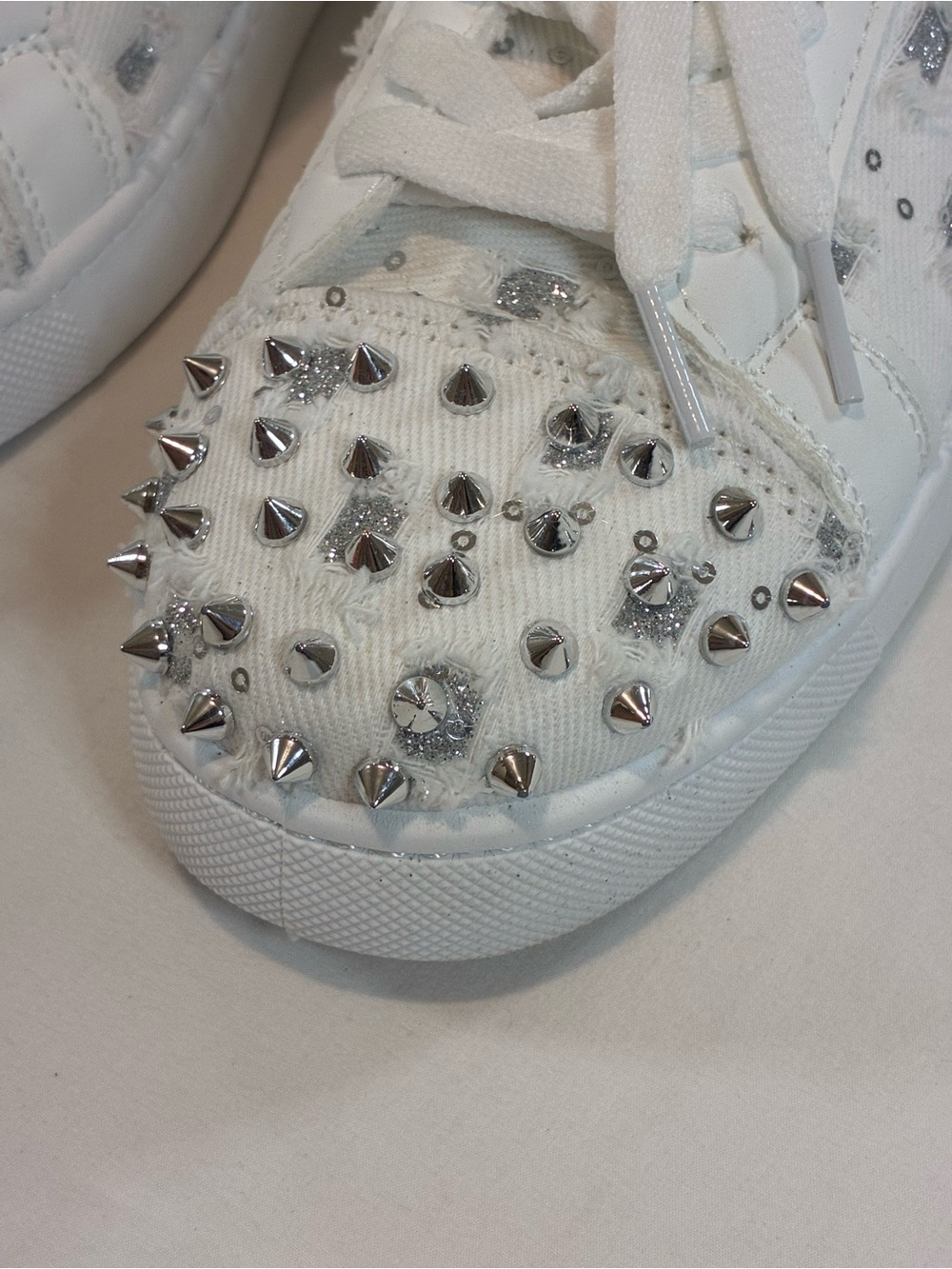 White Women's Studded Low-Top Sneakers - Picture 3 of 9